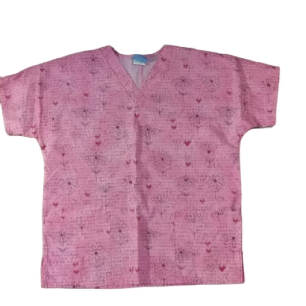 H.Q scrub top pink with daisies small